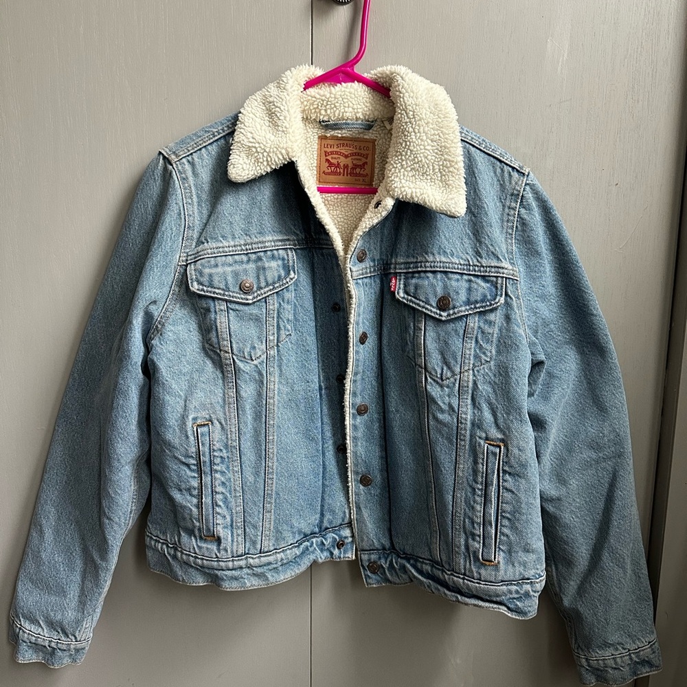 Levi's Blue and White Jean Jacket with Sherpa Collar